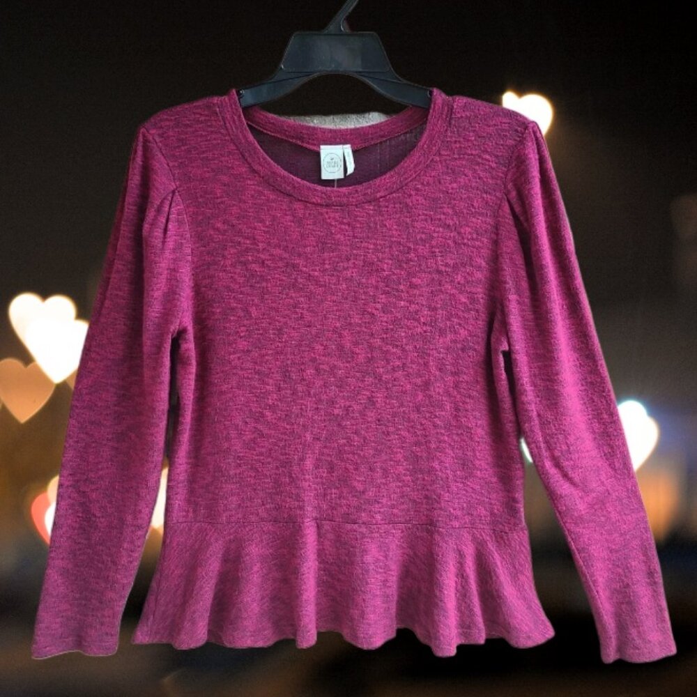 Paper Crane Womens Knit Peplum Top Blouse Pullover Long Sleeves Wine Size L